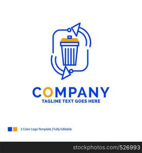 waste, disposal, garbage, management, recycle Blue Yellow Business Logo template. Creative Design Template Place for Tagline.
