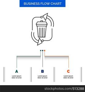 waste, disposal, garbage, management, recycle Business Flow Chart Design with 3 Steps. Line Icon For Presentation Background Template Place for text. Vector EPS10 Abstract Template background