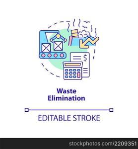 Waste elimination concept icon. Resource allocation. Centrally planned ES advantages abstract idea thin line illustration. Isolated outline drawing. Editable stroke. Arial, Myriad Pro-Bold fonts used. Waste elimination concept icon