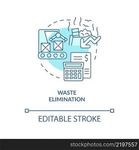 Waste elimination turquoise concept icon. Resource allocation. Centrally planned ES abstract idea thin line illustration. Isolated outline drawing. Editable stroke. Arial, Myriad Pro-Bold fonts used. Waste elimination turquoise concept icon