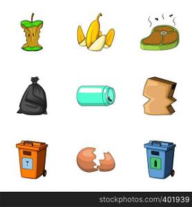 Waste icons set. Cartoon illustration of 9 waste vector icons for web. Waste icons set, cartoon style