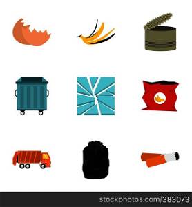 Waste icons set. Flat illustration of 9 waste vector icons for web. Waste icons set, flat style