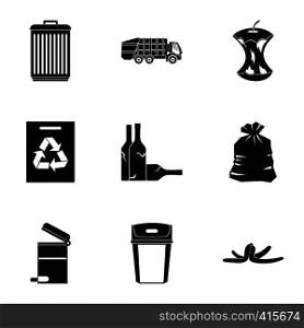 Waste icons set. Simple illustration of 9 waste vector icons for web. Waste icons set, simple style