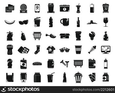 Waste icons set simple vector. Garbage food. Fresh plastic. Waste icons set simple vector. Garbage food