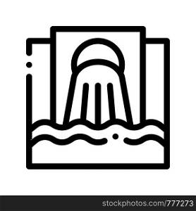 Waste Outpouring From Spout Vector Thin Line Icon. Industry Waste In Ocean Sea River Environmental Problem, Industrial Pollution, Contamination Linear Pictogram. Contour Illustration. Waste Outpouring From Spout Vector Thin Line Icon