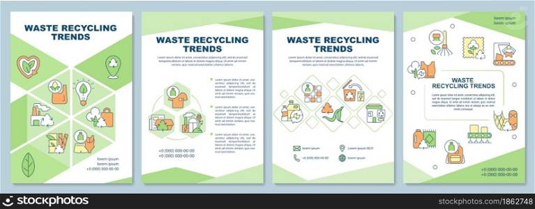 Waste recycling trends brochure template. Waste management problem. Flyer, booklet, leaflet print, cover design with linear icons. Vector layouts for presentation, annual reports, advertisement pages. Waste recycling trends brochure template