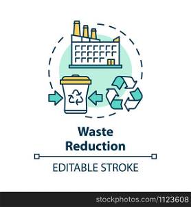 Waste reduction concept icon. Garbage recycling. Municipal debris collection service. Trash recycling plant idea thin line illustration. Vector isolated outline drawing. Editable stroke