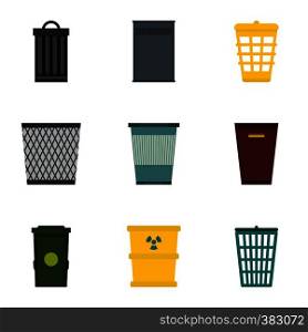 Waste rubbish icons set. Flat illustration of 9 waste rubbish vector icons for web. Waste rubbish icons set, flat style