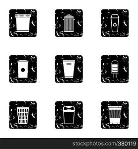 Waste rubbish icons set. Grunge illustration of 9 waste rubbish vector icons for web. Waste rubbish icons set, grunge style