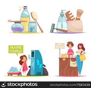 Waste sorting concept icons set with plastic recycle symbols flat isolated vector illustration