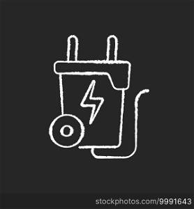 Waste-to-energy chalk white icon on black background. Energy-from-waste. Processing into fuel source. Garbage and trash. Energy generation process. Isolated vector chalkboard illustration. Waste-to-energy chalk white icon on black background