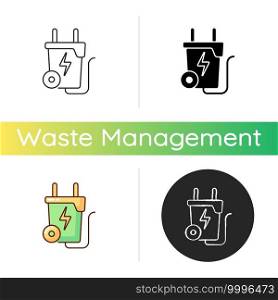 Waste-to-energy icon. Energy-from-waste. Processing into fuel source. Garbage and trash. Energy generation process. Linear black and RGB color styles. Isolated vector illustrations. Waste-to-energy icon