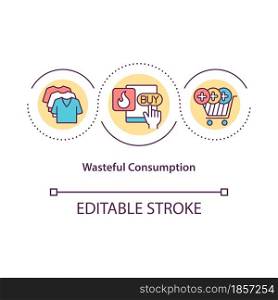 Wasteful consumption concept icon. Excessive spending. Overbuying leads to overproducing abstract idea thin line illustration. Vector isolated outline color drawing. Editable stroke. Wasteful consumption concept icon