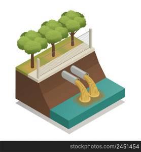 Wastewater sewage treatment before it dumped to river ecological friendly environmental pollution solutions isometric composition vector illustration . Wastewater Treatment Ecological Isometric Composition