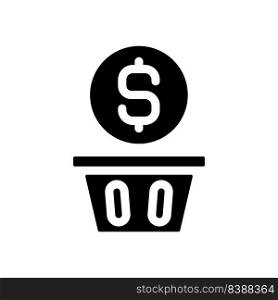 Wasting money black glyph icon. Spending cash when shopping. Impulsive shopper. Financial decisions. Overspending. Silhouette symbol on white space. Solid pictogram. Vector isolated illustration. Wasting money black glyph icon