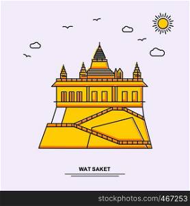 WAT SAKET Monument Poster Template. World Travel Yellow illustration Background in Line Style with beauture nature Scene