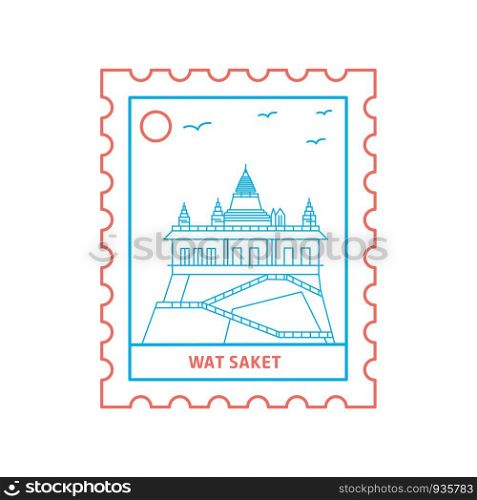 WAT SAKET postage stamp Blue and red Line Style, vector illustration