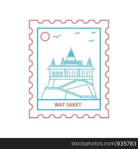 WAT SAKET postage stamp Blue and red Line Style, vector illustration