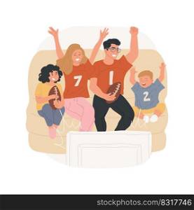 Watch a sports game isolated cartoon vector illustration. Family leisure time, kids and parents wear sport jerseys, sitting on a sofa in front of TV, watching favorite team game vector cartoon.. Watch a sports game isolated cartoon vector illustration.