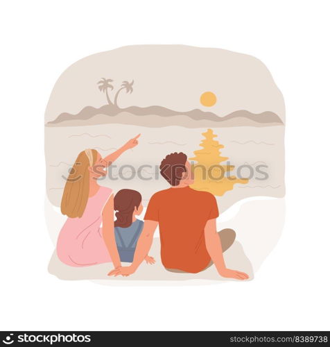 Watch a sunset isolated cartoon vector illustration. Watching last sunlight at a lake, family sitting together, beautiful sunset time, outdoor activity, holiday happy moment vector cartoon.. Watch a sunset isolated cartoon vector illustration.