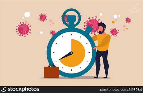 Watch clock and panel countdown time for coronavirus. Prevention deadline and immunization health people vector illustration concept. Pandemic stop counter and timer stop for virus protection