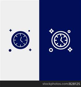Watch, Clock, Time Line and Glyph Solid icon Blue banner Line and Glyph Solid icon Blue banner
