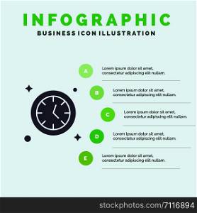 Watch, Clock, Time Solid Icon Infographics 5 Steps Presentation Background