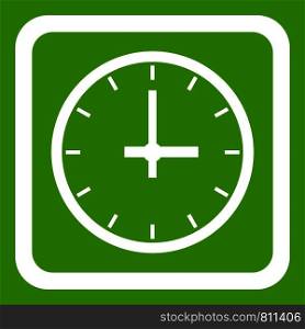 Watch icon white isolated on green background. Vector illustration. Watch icon green