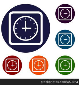 Watch icons set in flat circle reb, blue and green color for web. Watch icons set