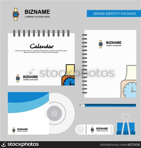 Watch Logo, Calendar Template, CD Cover, Diary and USB Brand Stationary Package Design Vector Template
