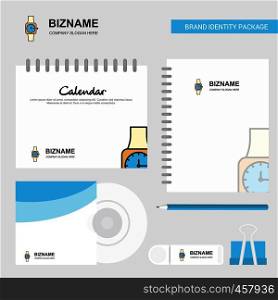 Watch Logo, Calendar Template, CD Cover, Diary and USB Brand Stationary Package Design Vector Template