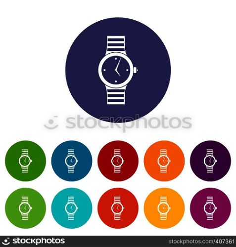 Watch set icons in different colors isolated on white background. Watch set icons