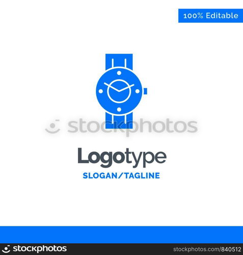 Watch, Smart Watch, Time, Phone, Android Blue Solid Logo Template. Place for Tagline
