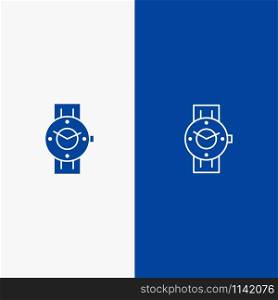 Watch, Smart Watch, Time, Phone, Android Line and Glyph Solid icon Blue banner Line and Glyph Solid icon Blue banner