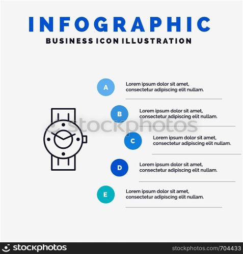 Watch, Smart Watch, Time, Phone, Android Line icon with 5 steps presentation infographics Background