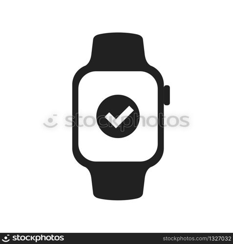 Watch with checkmark icon. Sport activity fitness icon. Smart watch gadget sign. EPS 10