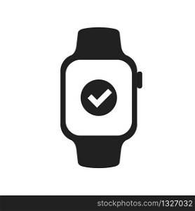 Watch with checkmark icon. Sport activity fitness icon. Smart watch gadget sign. EPS 10