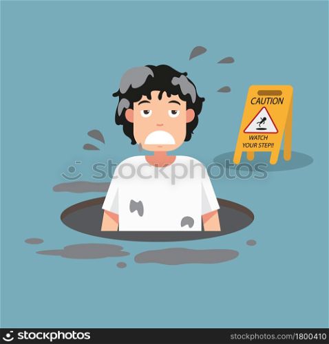 Watch your step caution sign. danger of falling isolated illustration vector