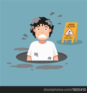 Watch your step caution sign. danger of falling isolated illustration vector