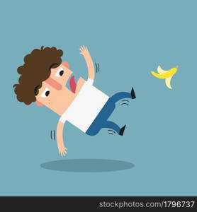 Watch your step.Danger of slipping on a banana peel isolated illustration vector