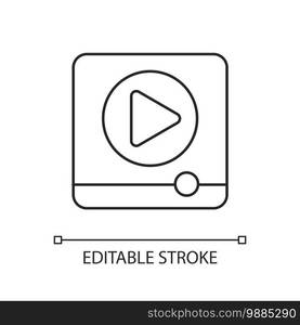 Watching ads linear icon. Multimedia entertainment, video advertisements. Content marketing thin line customizable illustration. Contour symbol. Vector isolated outline drawing. Editable stroke. Watching ads linear icon