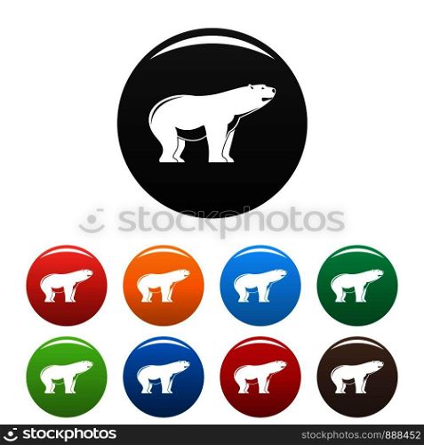 Watching polar bear icons set 9 color vector isolated on white for any design. Watching polar bear icons set color