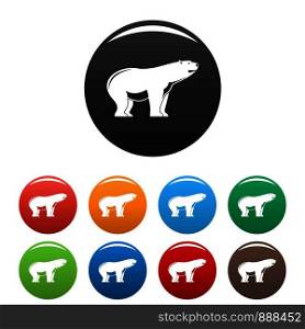Watching polar bear icons set 9 color vector isolated on white for any design. Watching polar bear icons set color