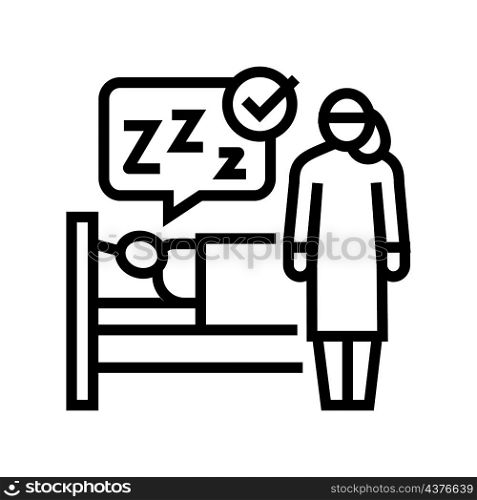 watching sleeping child line icon vector. watching sleeping child sign. isolated contour symbol black illustration. watching sleeping child line icon vector illustration