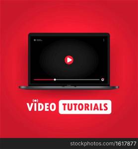Watching video tutorials on laptop illustration. Online webinar, course, training. Vector on isolated background. EPS 10.