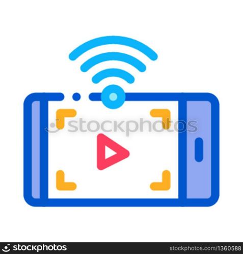 watching video with wifi icon vector. watching video with wifi sign. color symbol illustration. watching video with wifi icon vector outline illustration