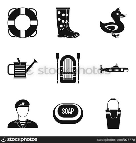 Water activity icons set. Simple set of 9 water activity vector icons for web isolated on white background. Water activity icons set, simple style
