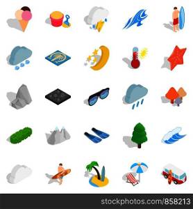 Water adventure icons set. Isometric set of 25 water adventure vector icons for web isolated on white background. Water adventure icons set, isometric style