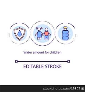 Water amount for kids concept icon. Child fluid balance. Liquid from food and beverages. Rehydration abstract idea thin line illustration. Vector isolated outline color drawing. Editable stroke. Water amount for kids concept icon