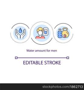 Water amount for men concept icon. Sufficient daily intake of water. Liquid balance. Hydration abstract idea thin line illustration. Vector isolated outline color drawing. Editable stroke. Water amount for men concept icon